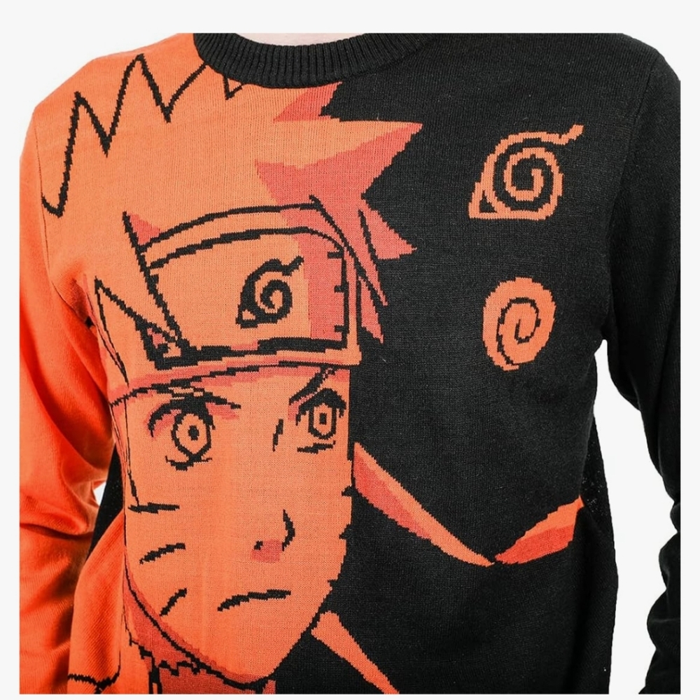 Naruto Shippuden Sweater Mens Small Black Orange